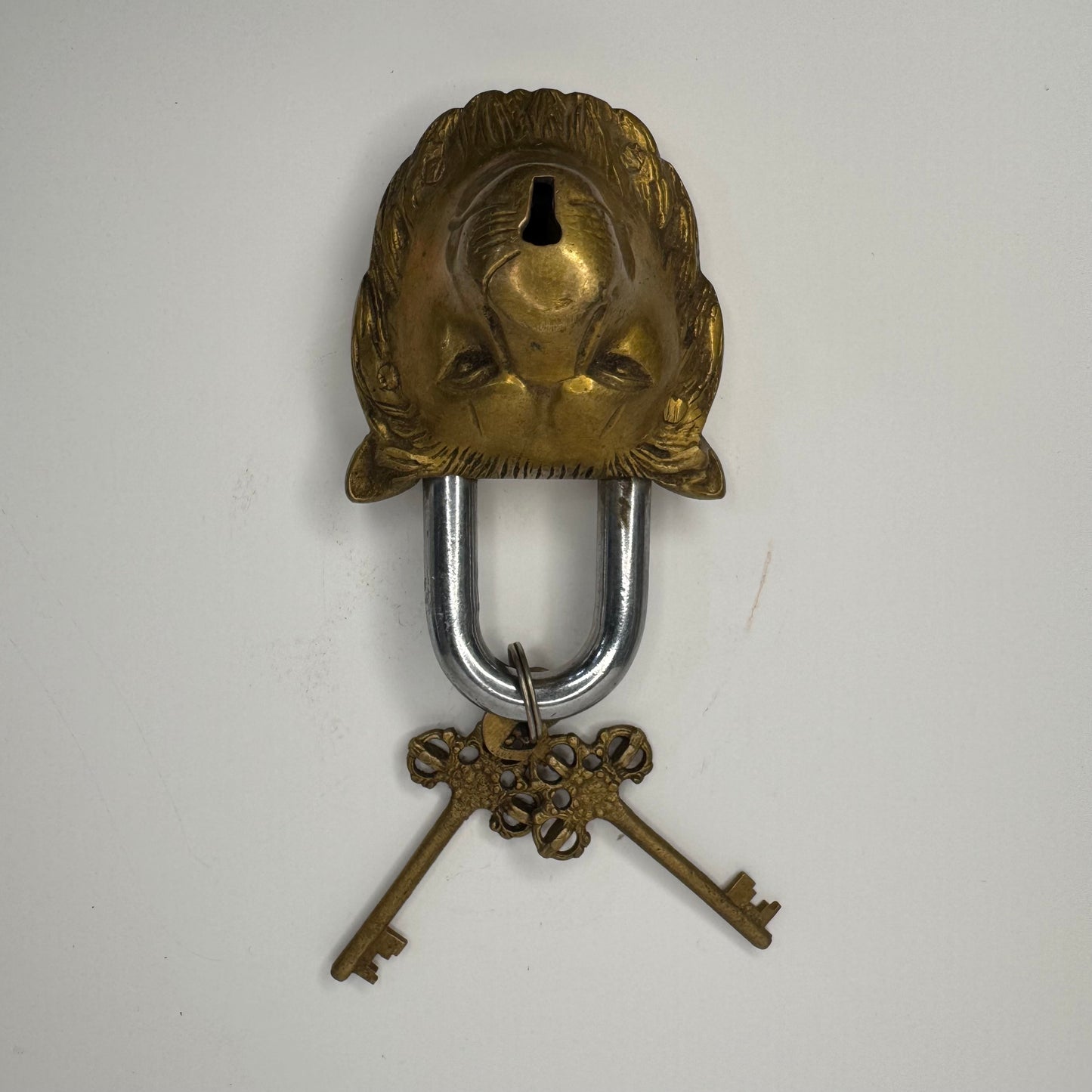 Brass Lion Padlock with Intricate Backplate Design