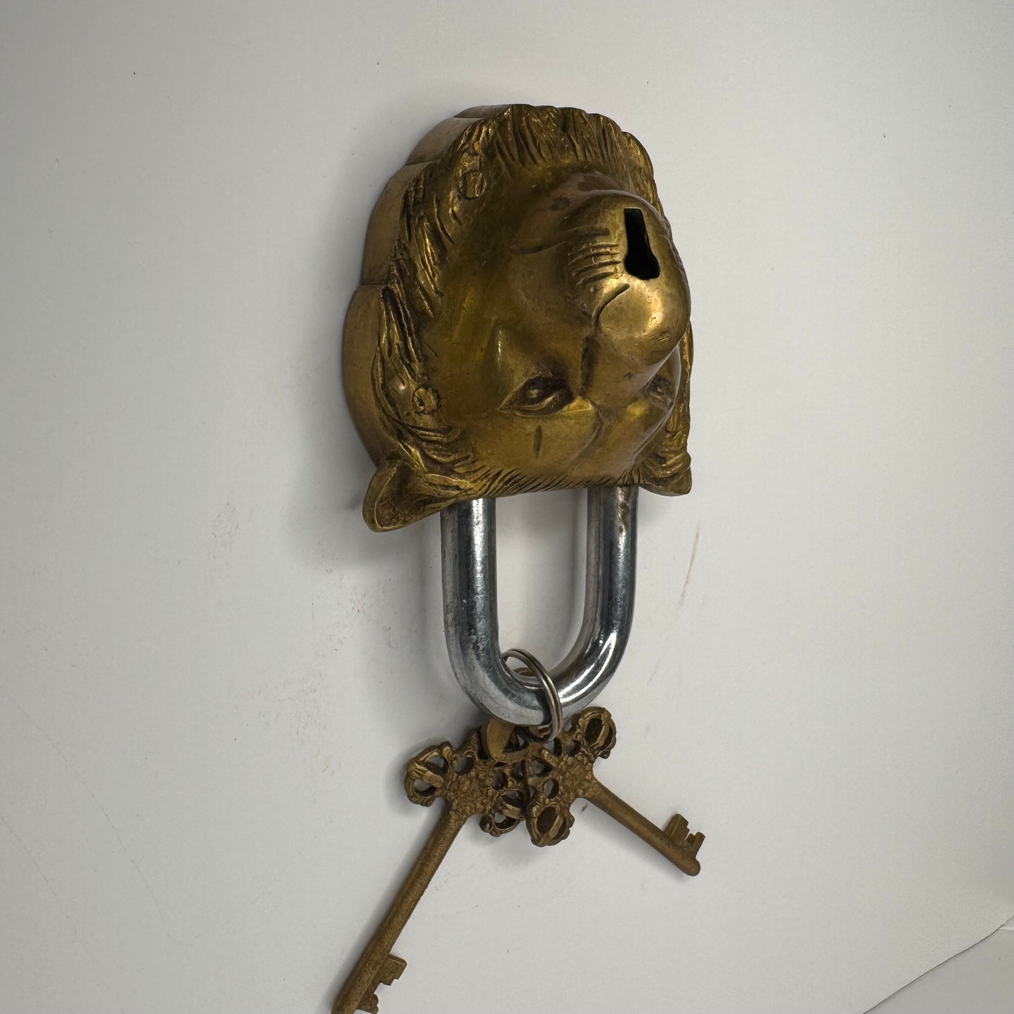 Brass Lion Padlock with Intricate Backplate Design