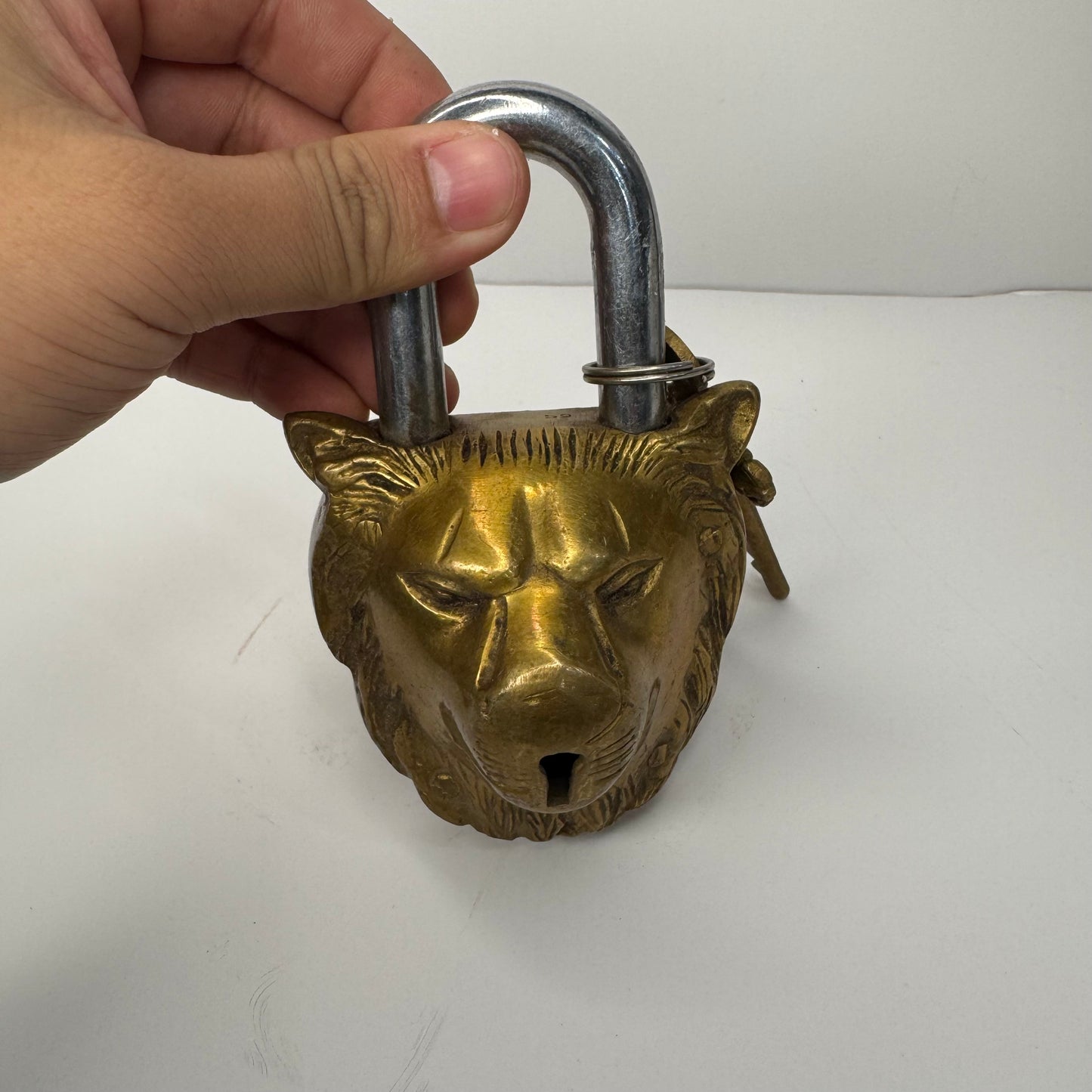 Brass Lion Padlock with Intricate Backplate Design