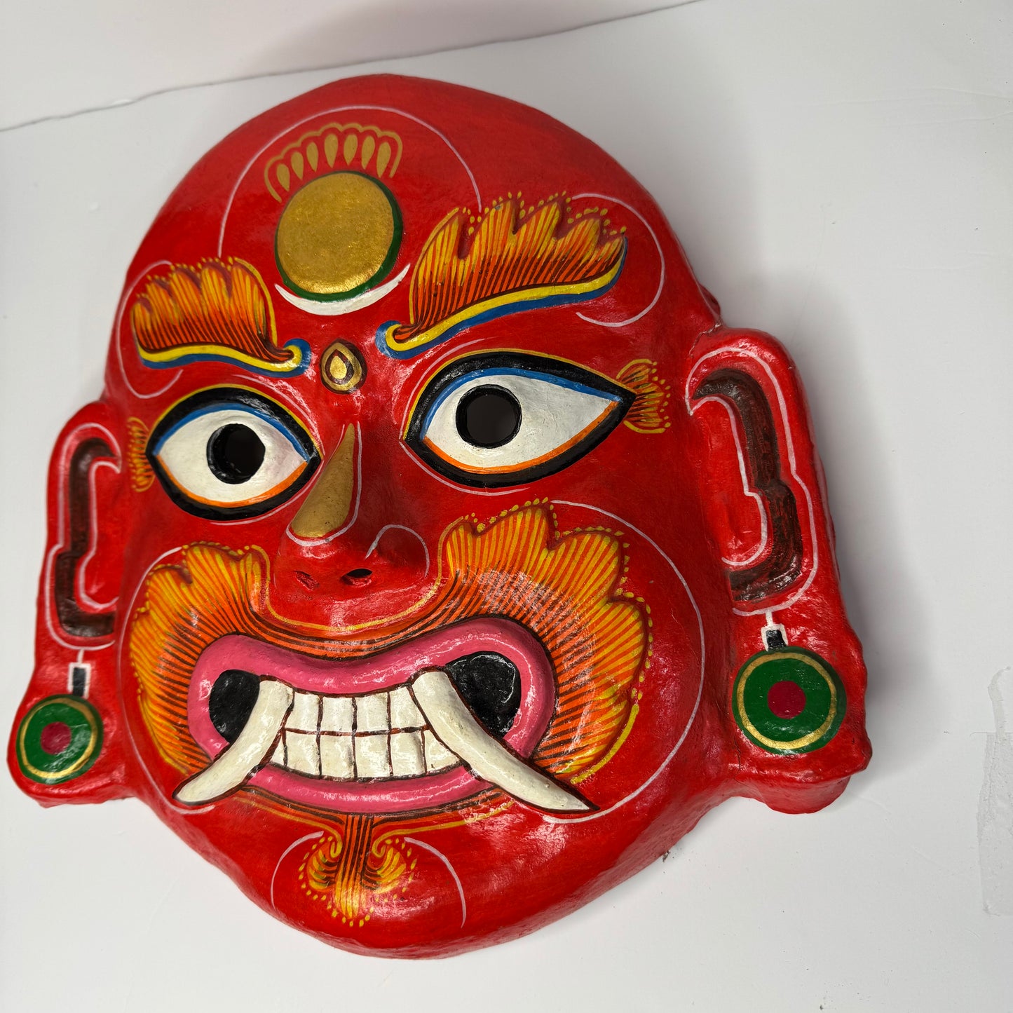Handcrafted Red Demon clay Mask – Wall Décor with Cultural Significance