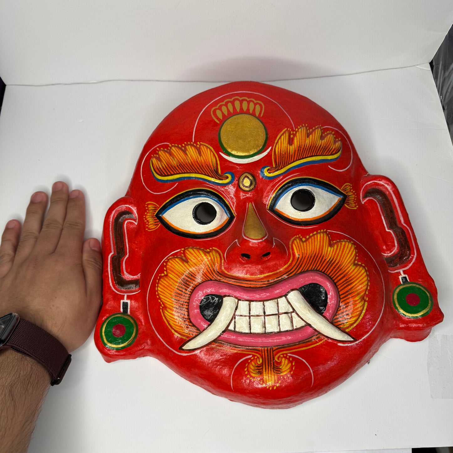 Handcrafted Red Demon clay Mask – Wall Décor with Cultural Significance