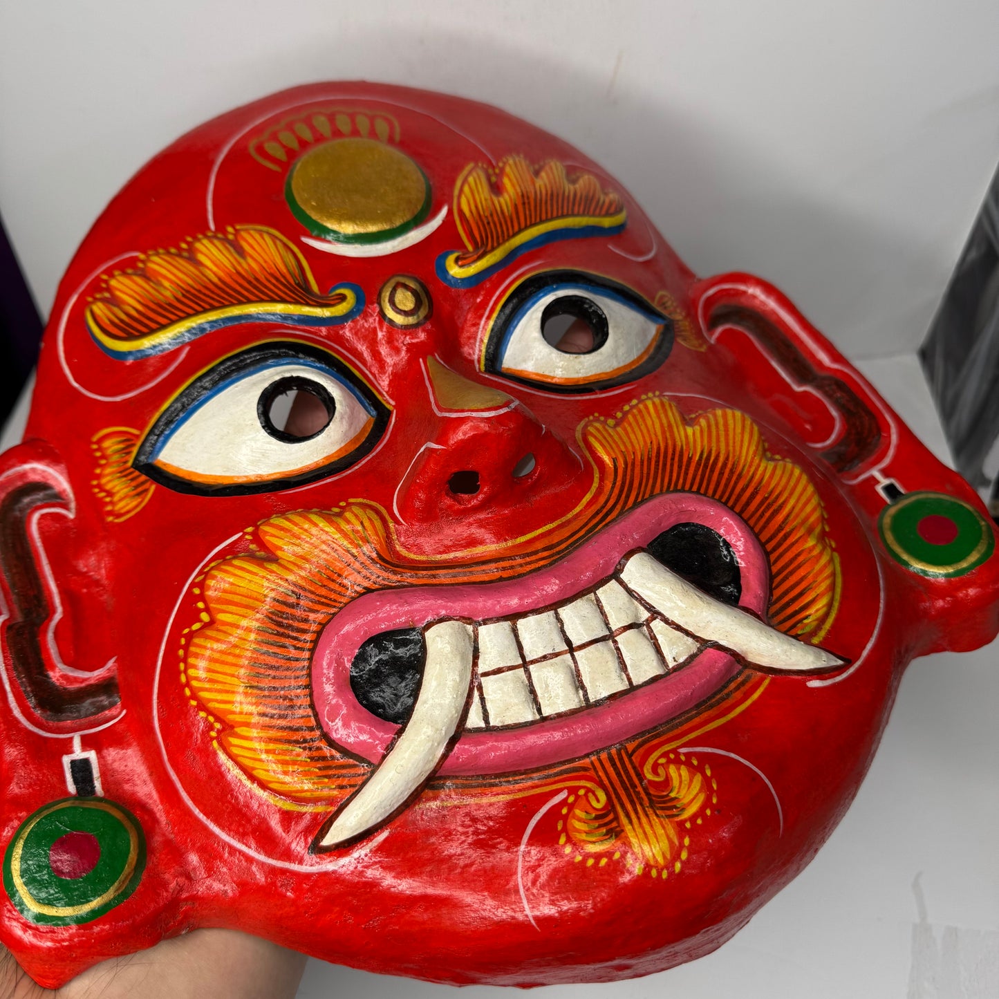 Handcrafted Red Demon clay Mask – Wall Décor with Cultural Significance