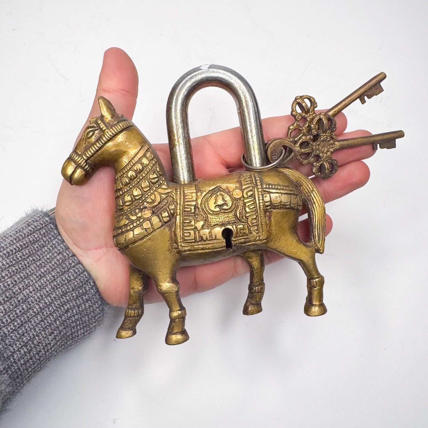 Handmade Brass Padlocks with Vintage Treasure Keys - Antique Style Decorative Locks, decor, wall hanging, gift