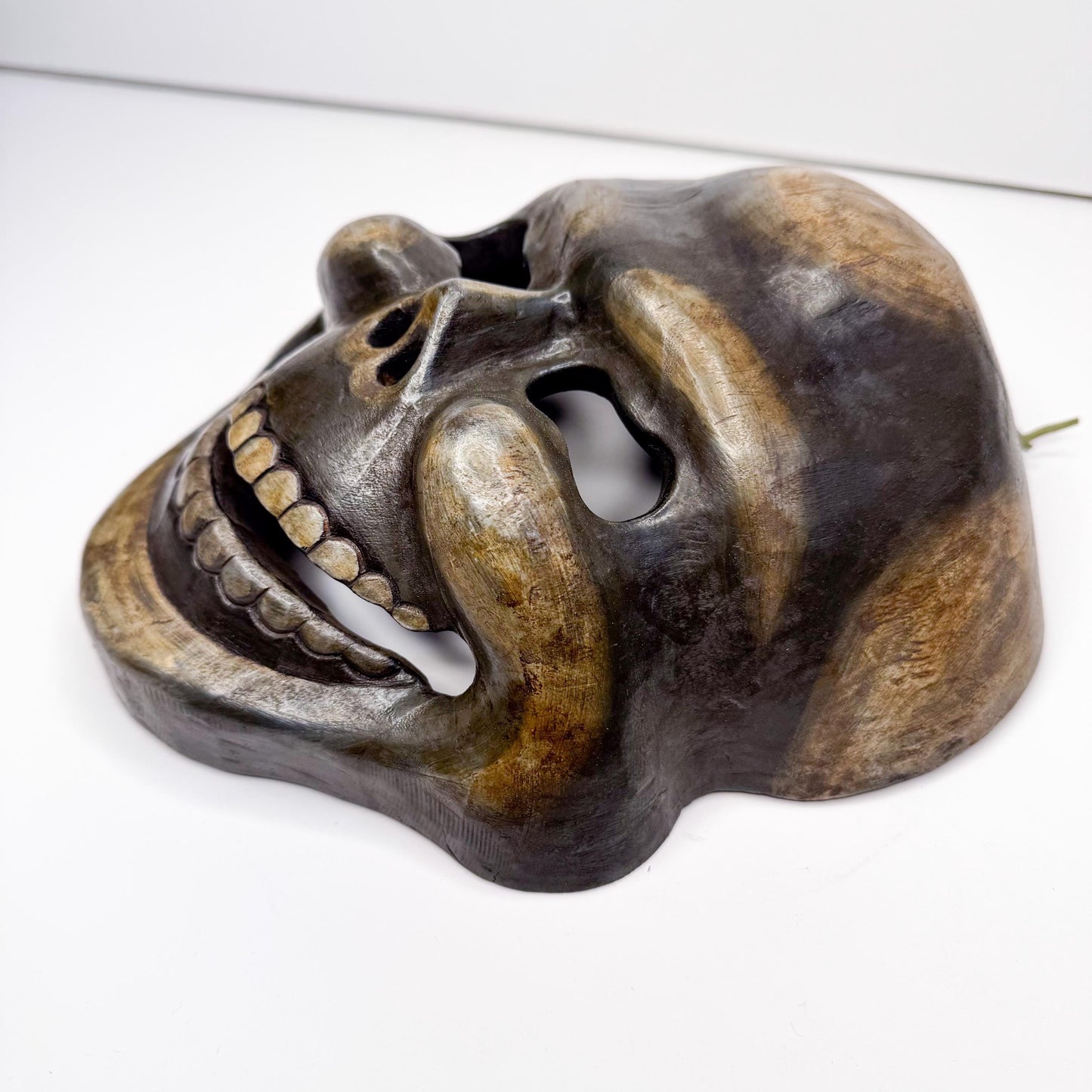 handcrafted Wooden Skull Mask - Dark Finish, Scary, Unique, One-of-a-Kind - Made in Nepal