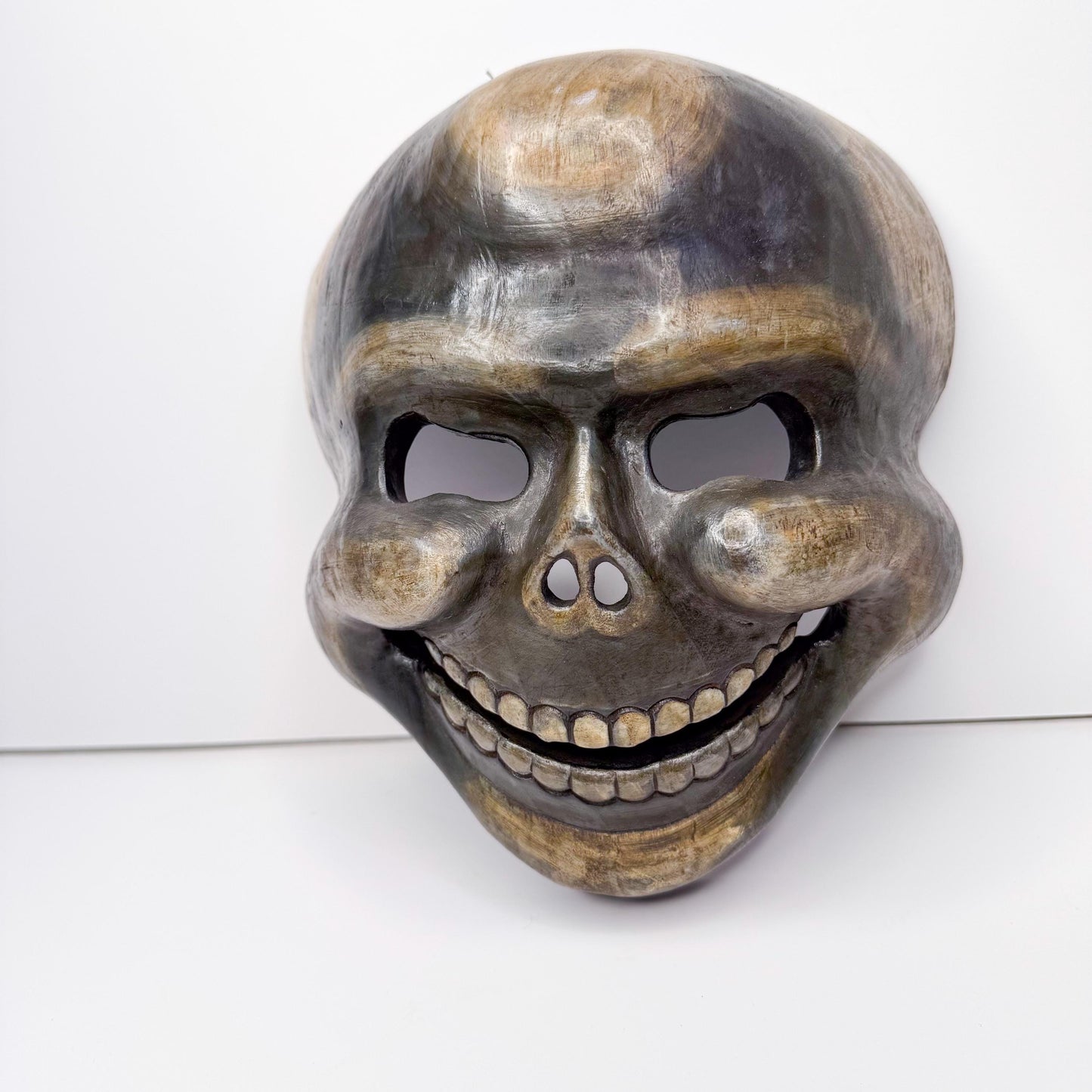 handcrafted Wooden Skull Mask - Dark Finish, Scary, Unique, One-of-a-Kind - Made in Nepal