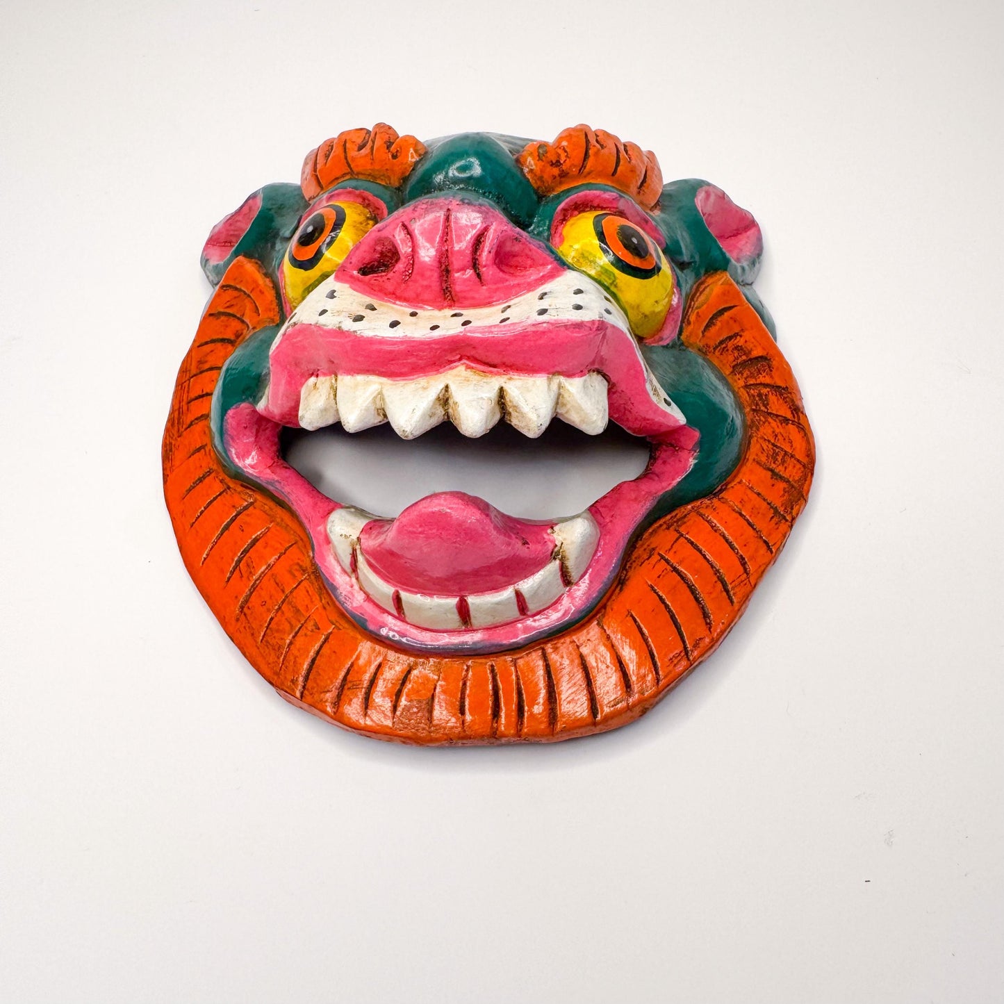 Handcrafted Wooden Tiger Mask - Vibrant, Fierce, Unique, One-of-a-Kind - orgin Nepal