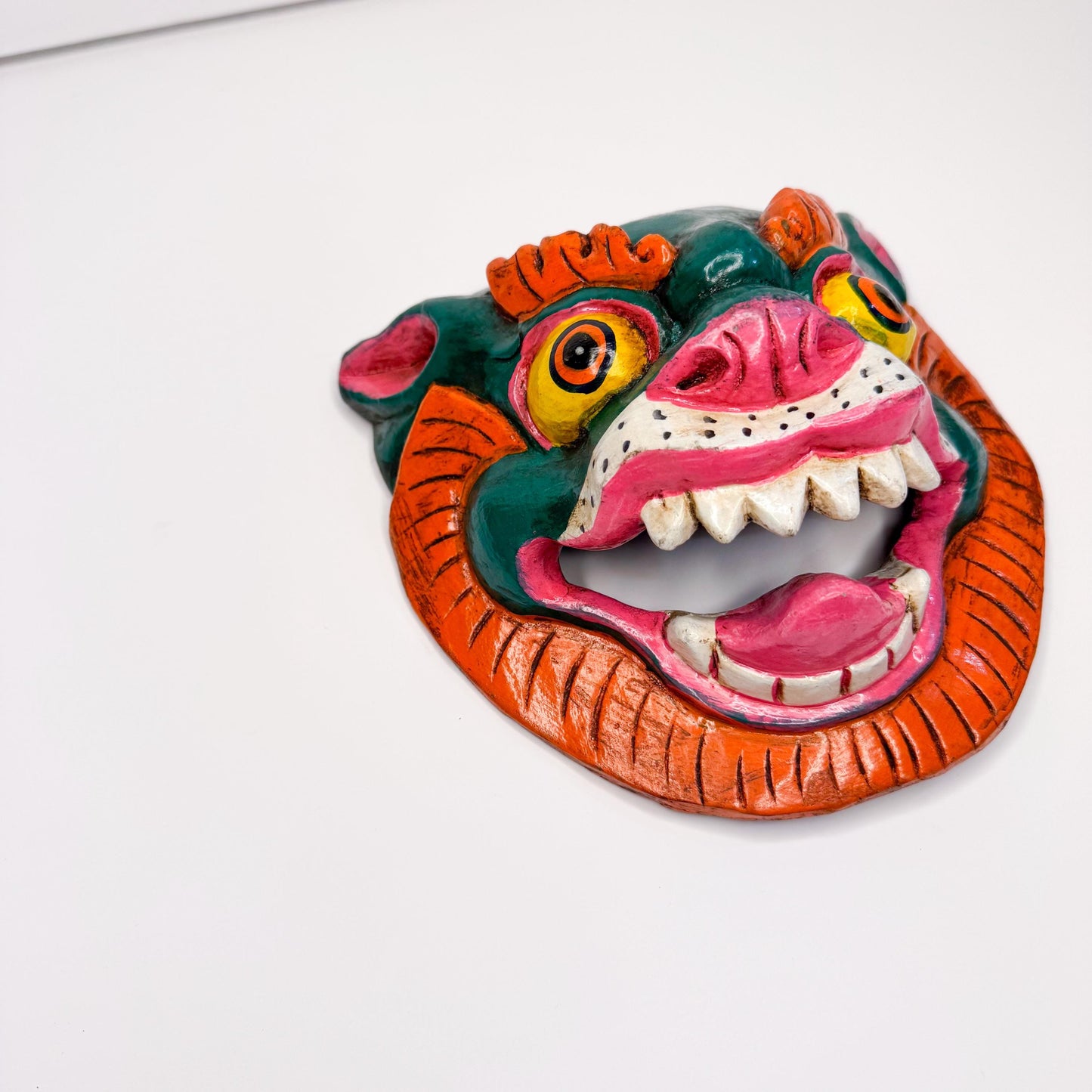 Handcrafted Wooden Tiger Mask - Vibrant, Fierce, Unique, One-of-a-Kind - orgin Nepal