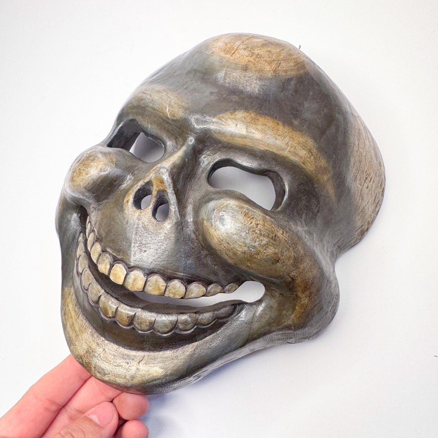 handcrafted Wooden Skull Mask - Dark Finish, Scary, Unique, One-of-a-Kind - Made in Nepal