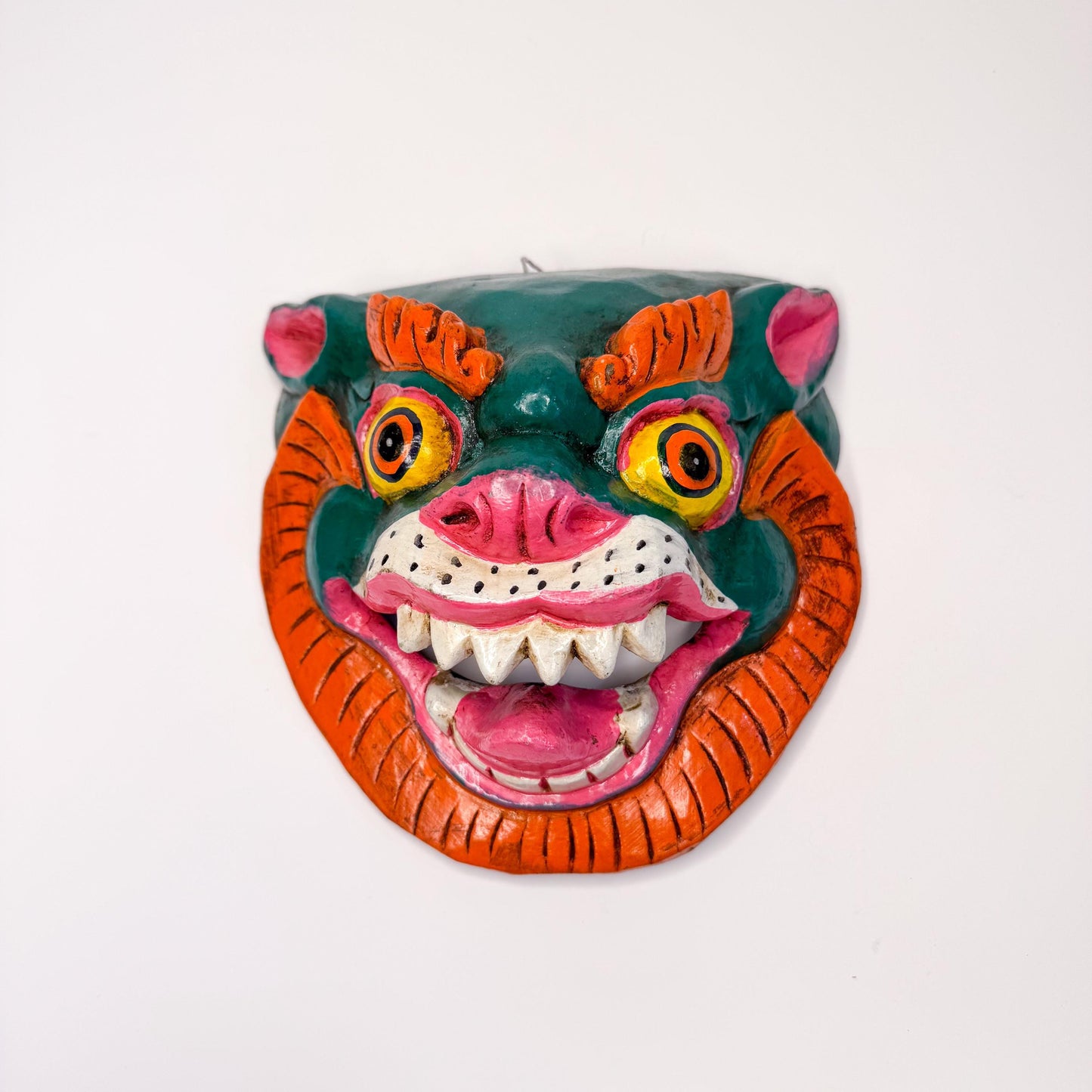 Handcrafted Wooden Tiger Mask - Vibrant, Fierce, Unique, One-of-a-Kind - orgin Nepal