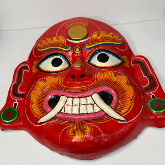 Handcrafted Red Demon clay Mask – Wall Décor with Cultural Significance