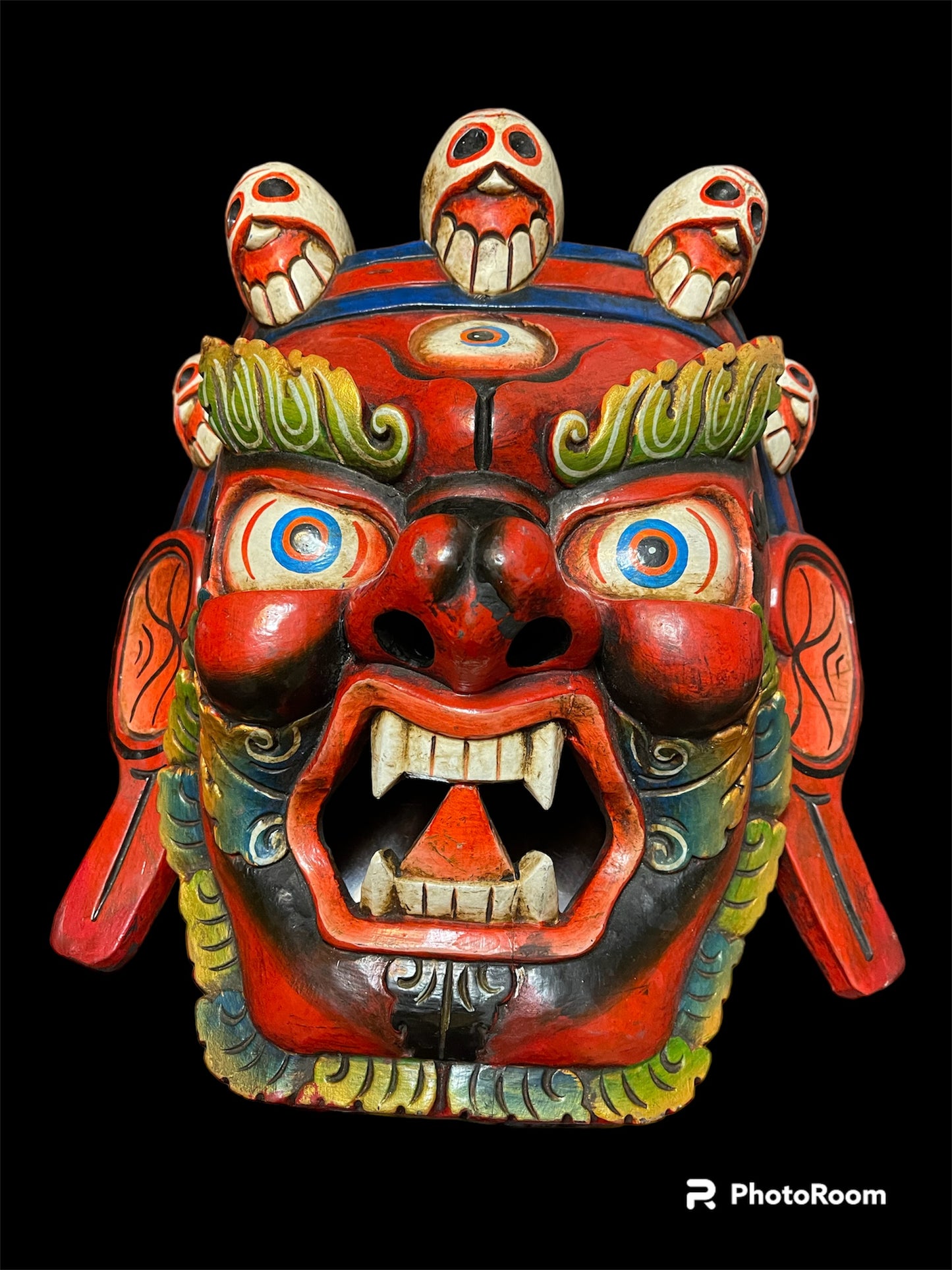 Wooden handmade bhairab mask with 3 eyes