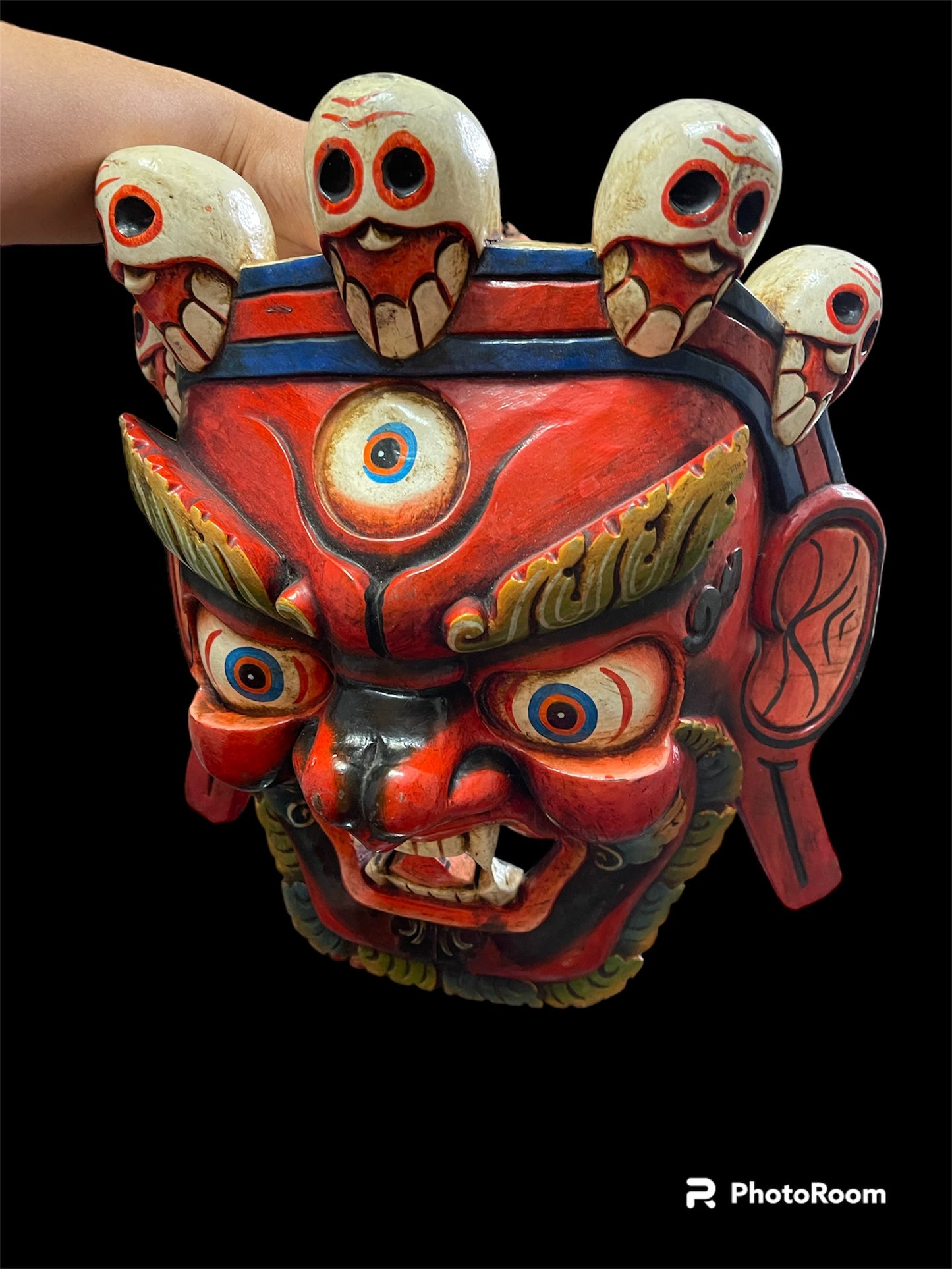 Wooden handmade bhairab mask with 3 eyes