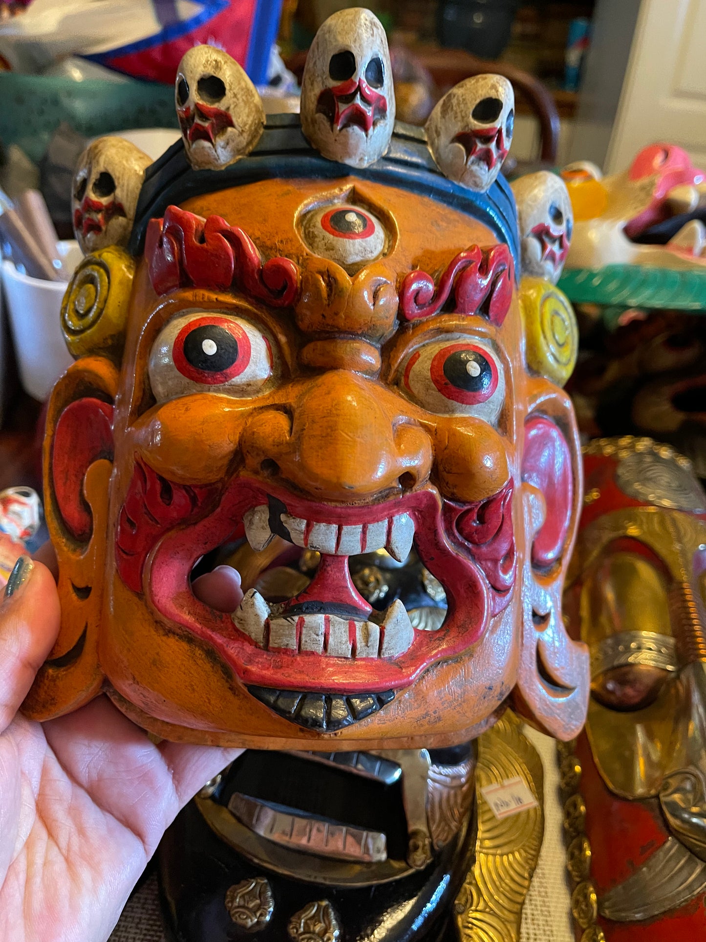 Wood bhairab mask with 3 eyes