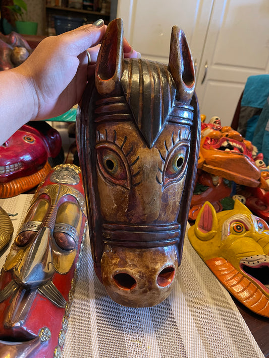 Wood wall hanging horse mask